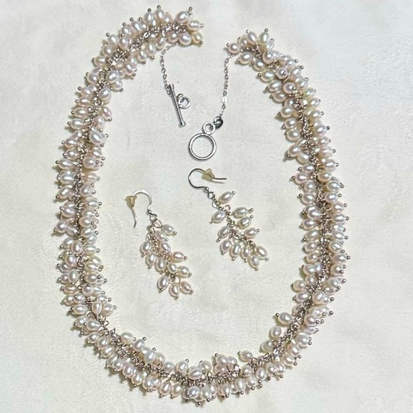 Vintage Natural Pearl Cluster Drape 925 Sterling Silver - Picture 1 of 7